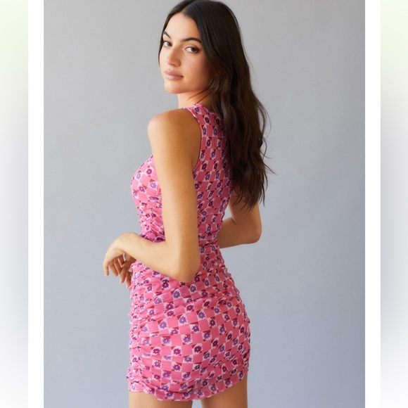 Urban Outfitters Austin Mesh Sleeveless Mini Dress Pink Floral - Picture 6 of 9